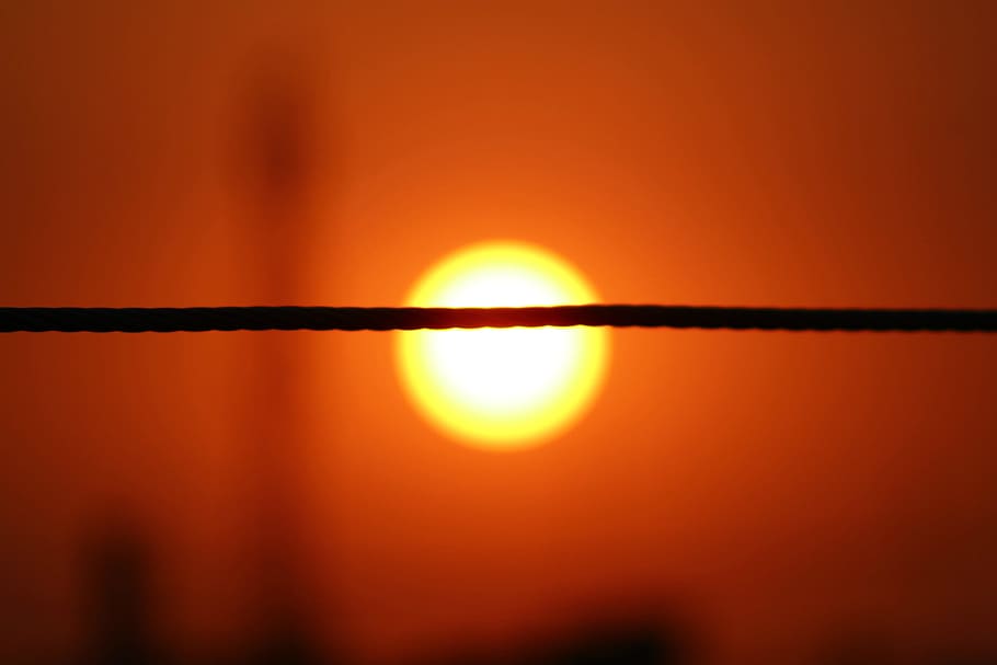 sunset, silhouette, rope, orange color, sunlight, sky, heat - temperature HD wallpaper