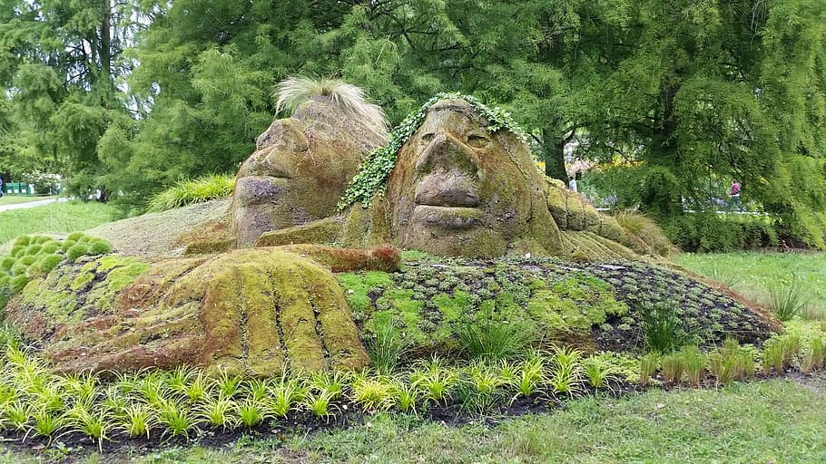 figures, nature, moss, statue, stone figure, arts crafts, landscape HD wallpaper