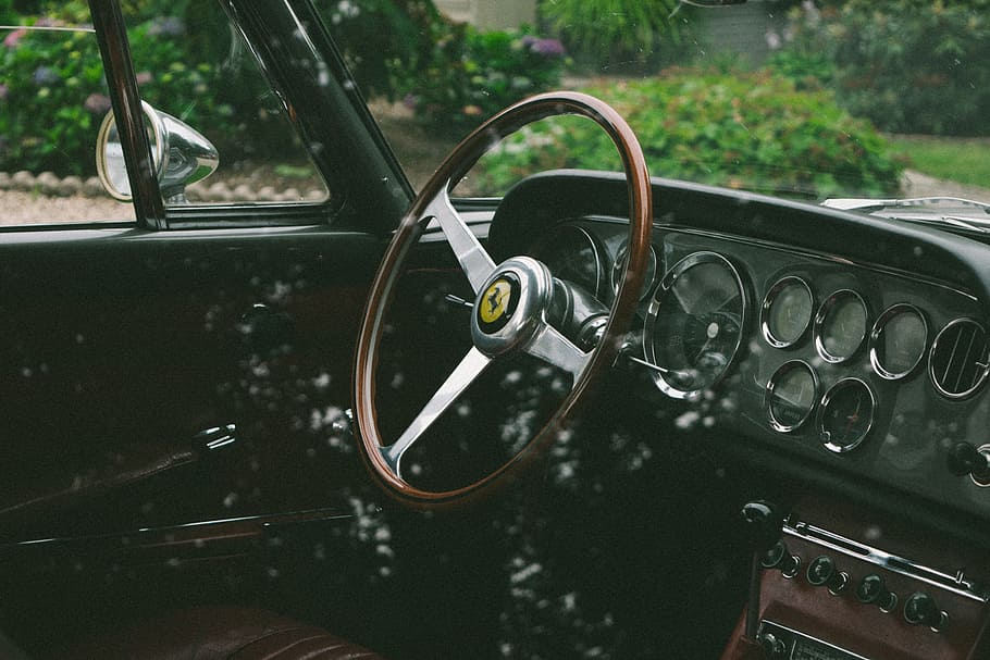 brown and silver steering wheel, Ferrari steering wheel, Old HD wallpaper