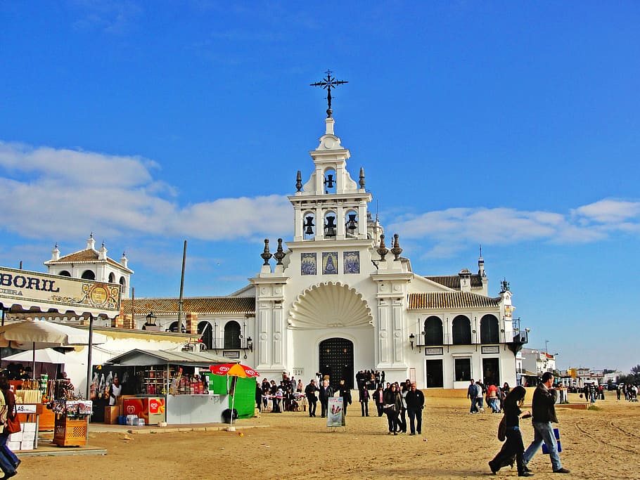 religion, hermitage dew, huelva, architecture, crowd, group of people, HD wallpaper