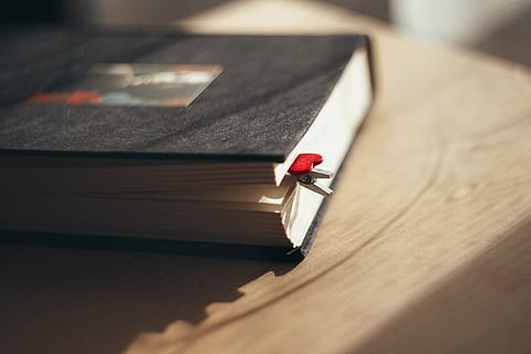 black book with gray clip, notebook, diary, table, work, office HD wallpaper