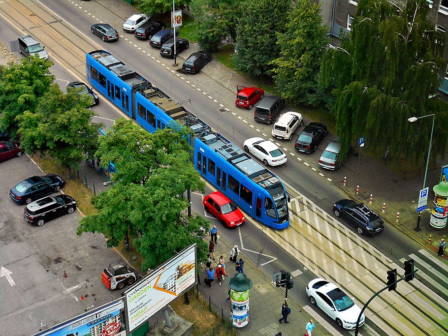 motion numerous, tram, the intersection, street, transportation HD wallpaper