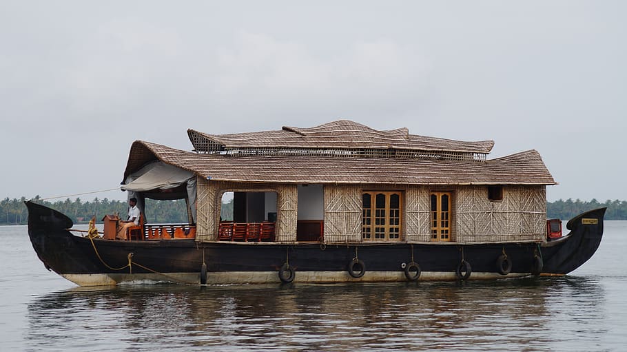 lone house, house on waters, kerala, boat house, waterfront, HD wallpaper