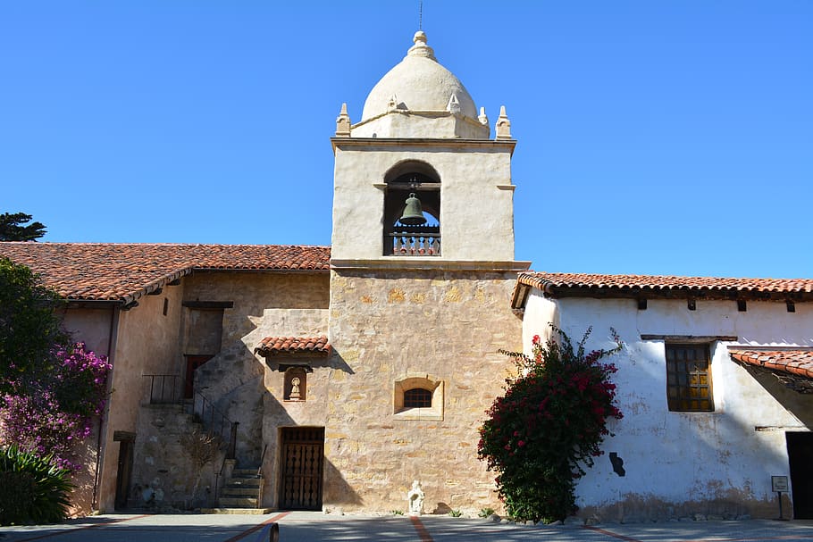 carmel mission, inside, tower, architecture, built structure HD wallpaper