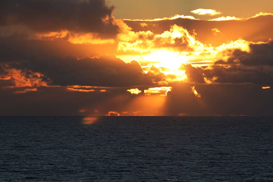Sunset, Clouds, Sea, Water, afterglow, evening sky, nature HD wallpaper