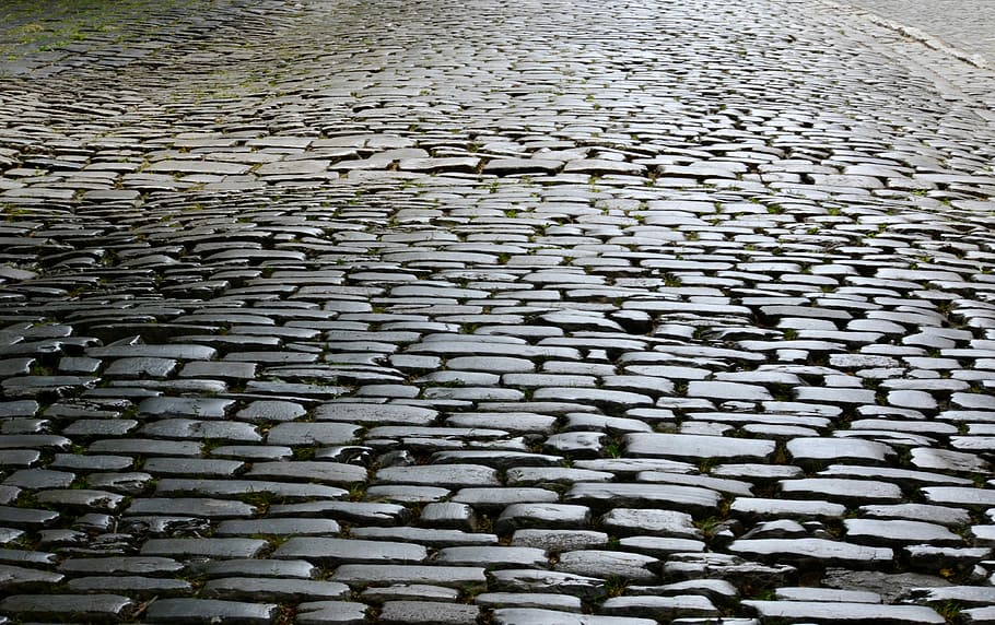 black stone tiled pathway, cobblestones, road, paving stones HD wallpaper