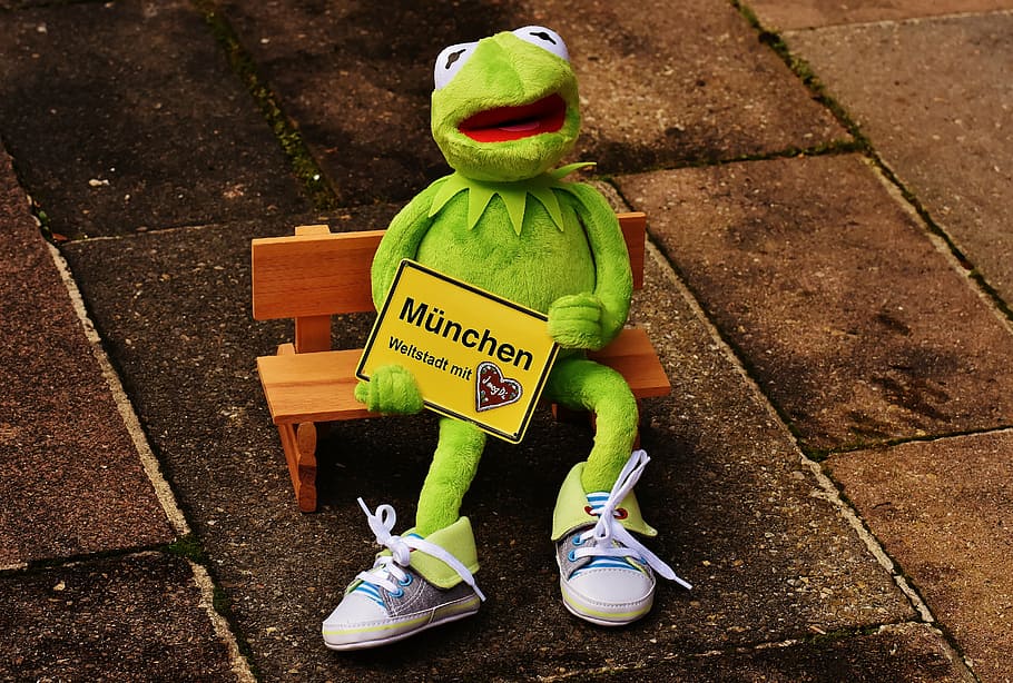 munich, bavaria, cosmopolitan city, kermit, frog, soft toy