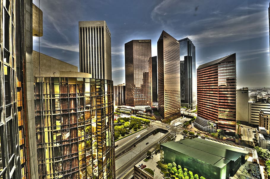 Towers and Skyscrapers HDR in Downtown Los Angeles, California, HD wallpaper