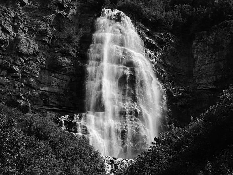 close up, black, white, waterfall, rock, rock - object, scenics - nature HD wallpaper