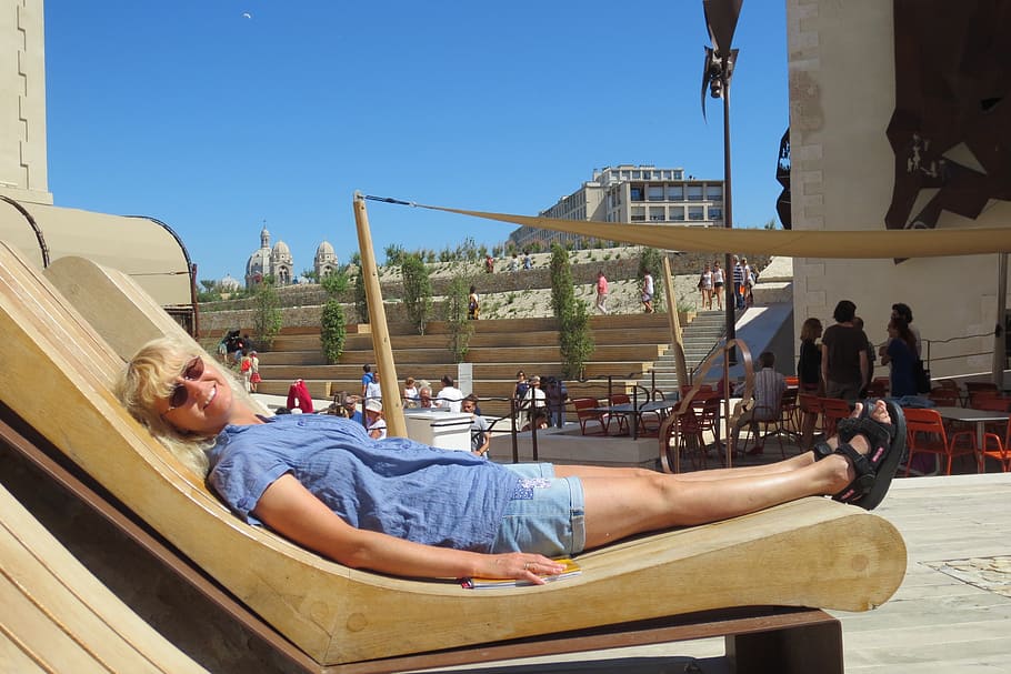 lazy, deck chair, sun, real people, sky, leisure activity, relaxation HD wallpaper