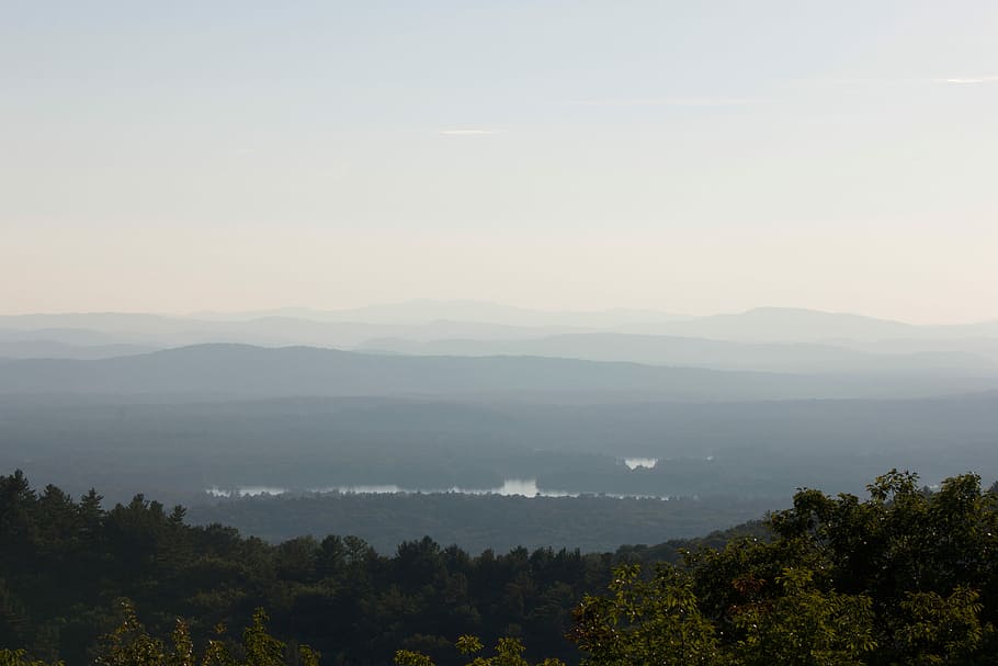 silhouette of mountain, blue, branches, gray, hills, landscapes HD wallpaper