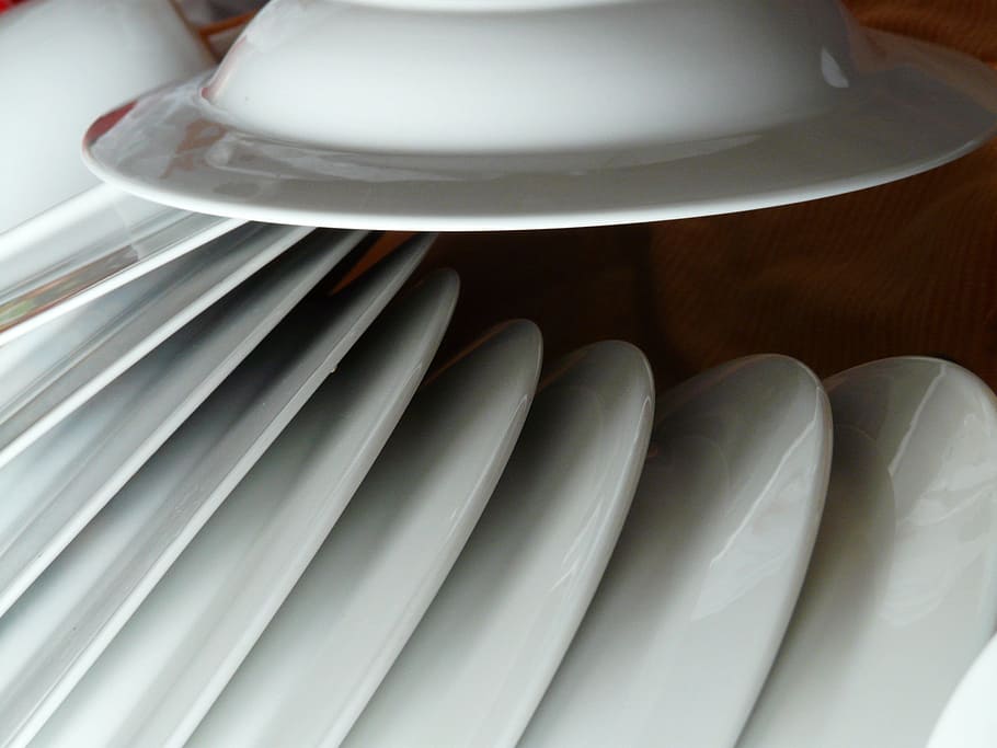 plate, tableware, plate stack, porcelain, white, eat, close-up HD wallpaper