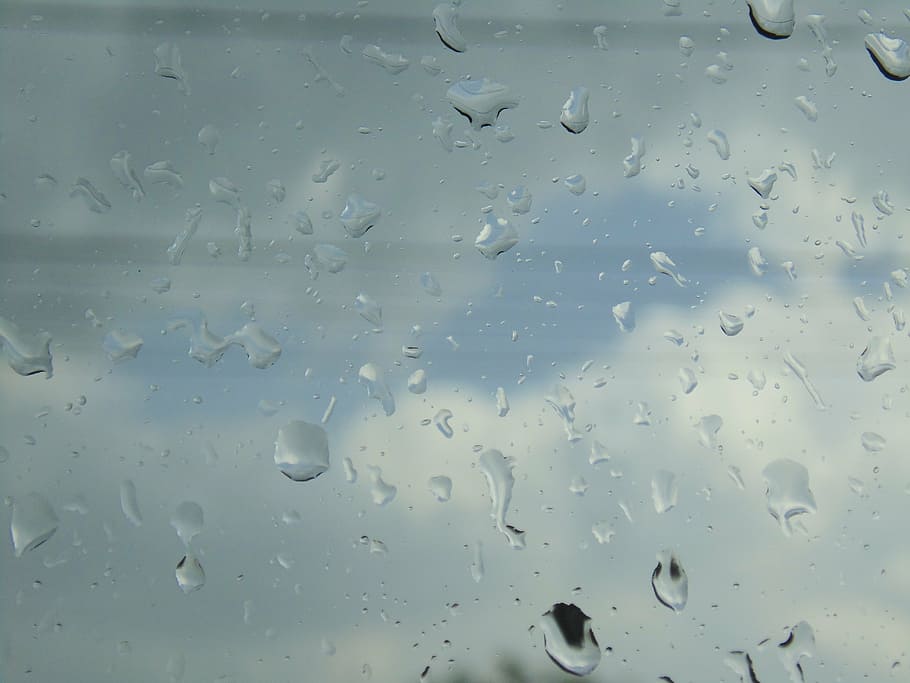 water droplets, window, drops, wet, glass - material, rain HD wallpaper