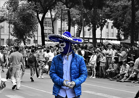 Fighter, Mexico, Blue Demon, wrestling, black and white, mask HD wallpaper