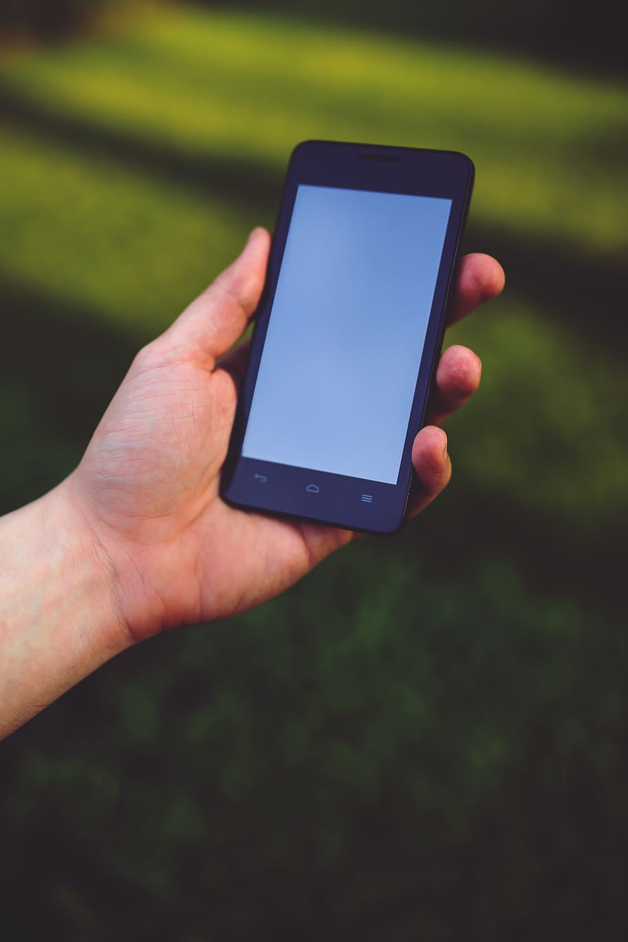 black smartphone displaying blue screen, technology, mobile HD wallpaper
