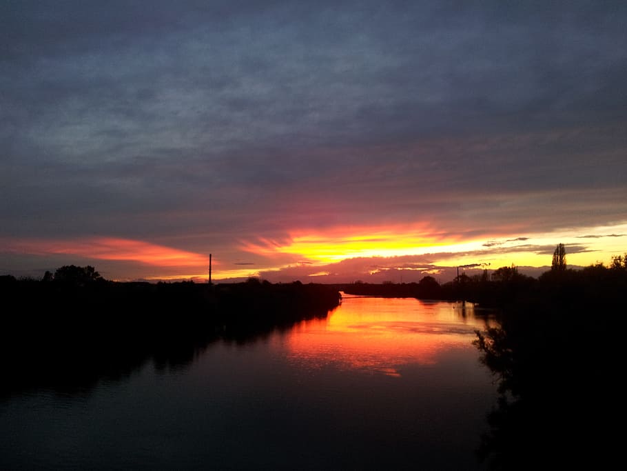 sunset, main, germany, river, sky, cloud - sky, water, scenics - nature HD wallpaper