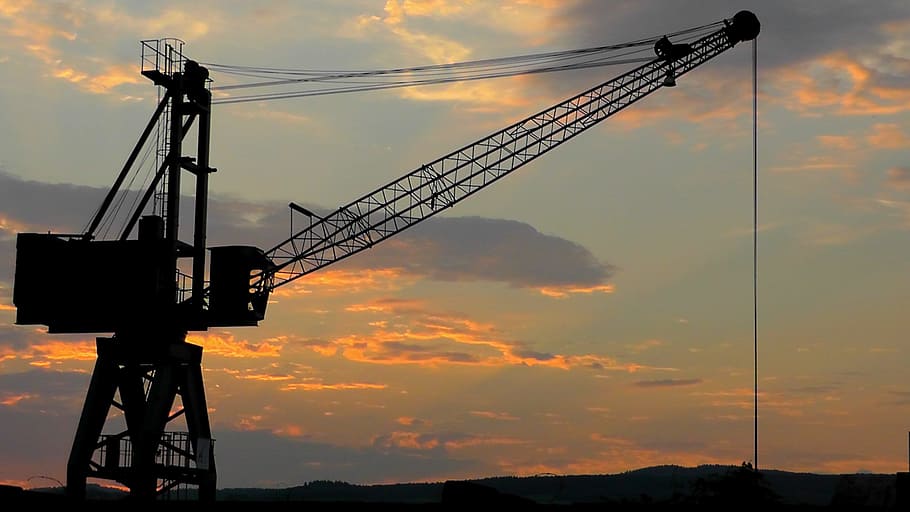 Crane, Red, Sky, Nature, Silhouette, beautiful, port, ship HD wallpaper