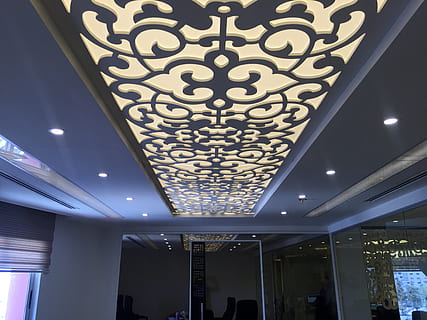 ceiling, design, interior, ornament, office, building, decoration HD wallpaper