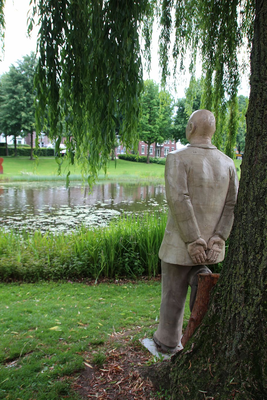 sculpture, man, stand, statue, art, figure, male, artwork, plant HD wallpaper