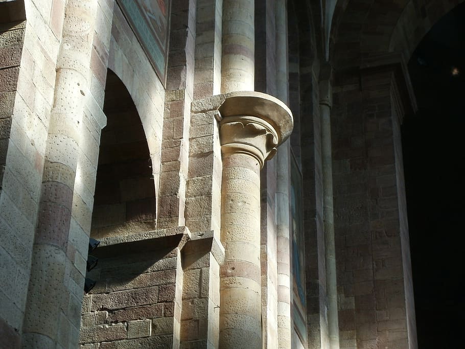 speyer, dom, interior, romanesque, capitals, architecture, cathedral HD wallpaper