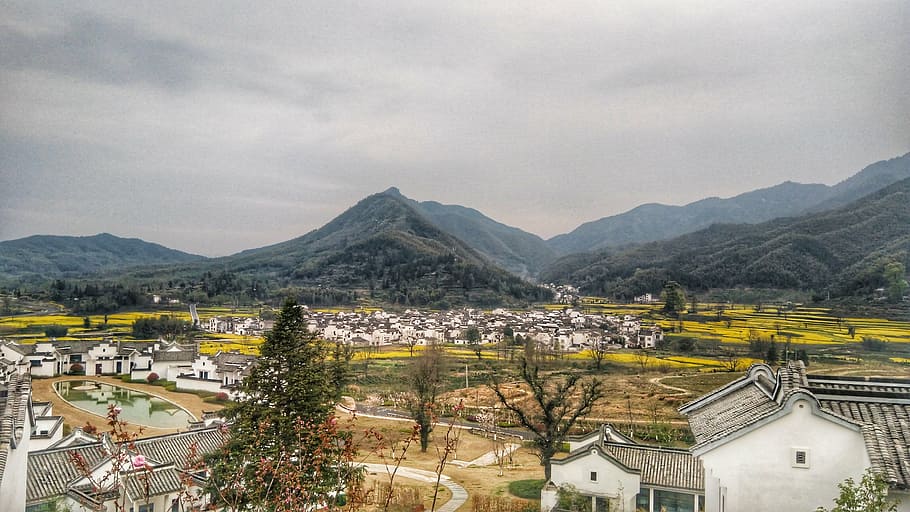 lu village, rape, anhui, architecture, built structure, mountain HD wallpaper