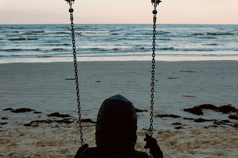 Swing on sea, nature, people, beach, outdoors, summer, sand, sky HD wallpaper
