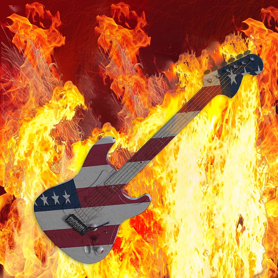 guitar, flare-up, heat, burn, flammable, hot, usa, fire, burning, HD wallpaper