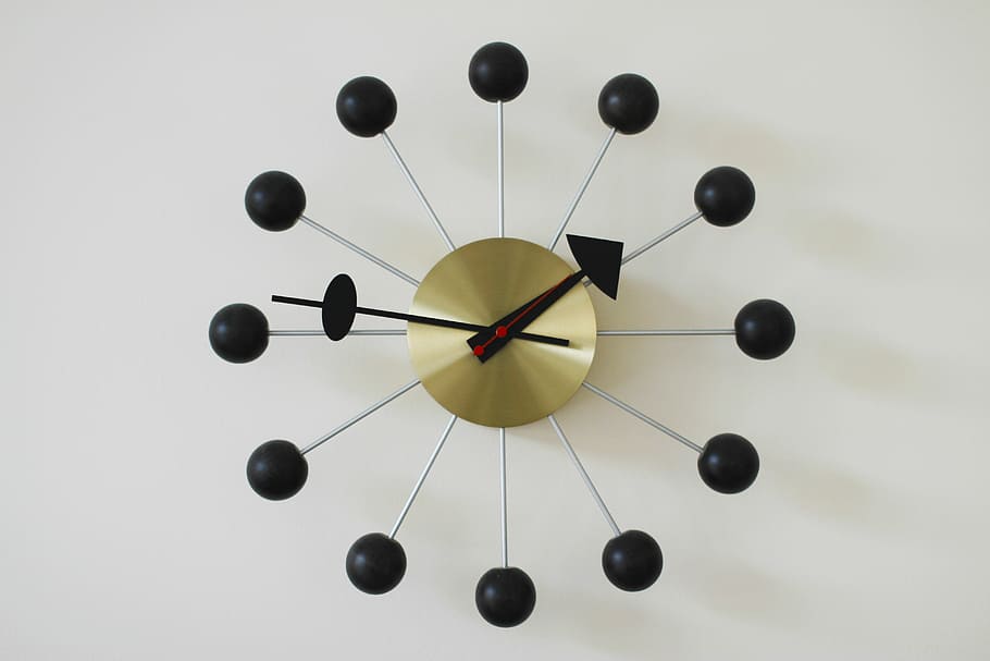 clock, wall, dining room, modern, studio shot, indoors, time HD wallpaper