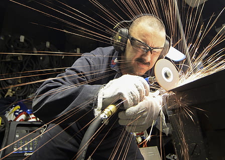 man using a power tool, construction, worker, metal, grinder HD wallpaper