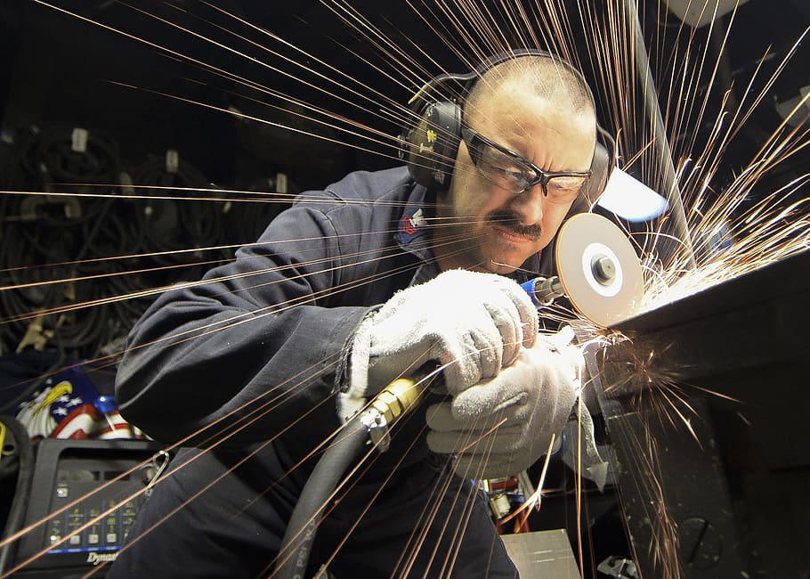 man using a power tool, construction, worker, metal, grinder HD wallpaper