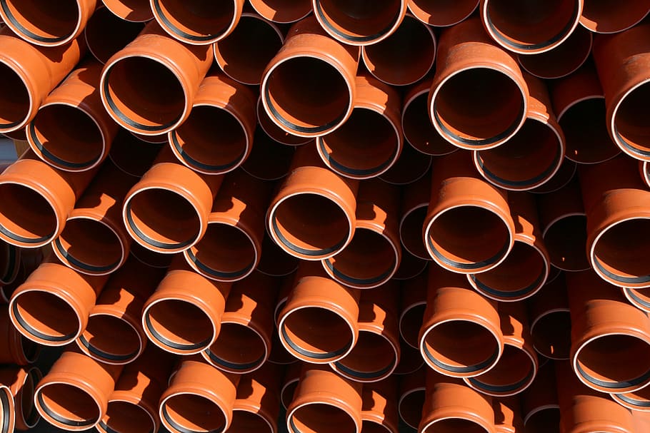 bunch of orange pipes, water pipes, piping, line, pipeline, pipe - Tube