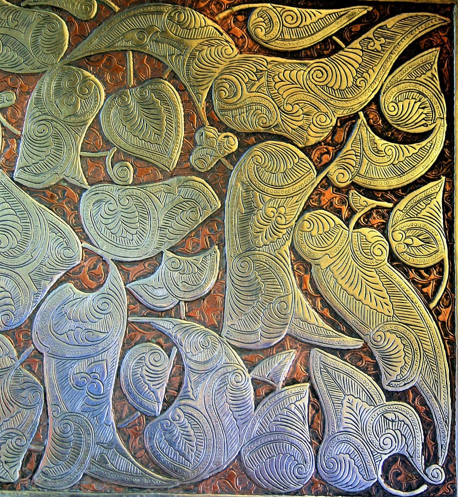 Metallic, Platter, Plate, metallic platter, embossed, decorative HD wallpaper
