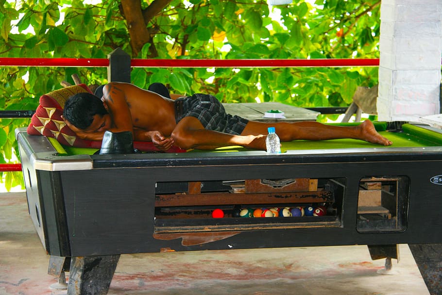 sleeping, pool table, thailand, vacation, lying, relax, summer HD wallpaper
