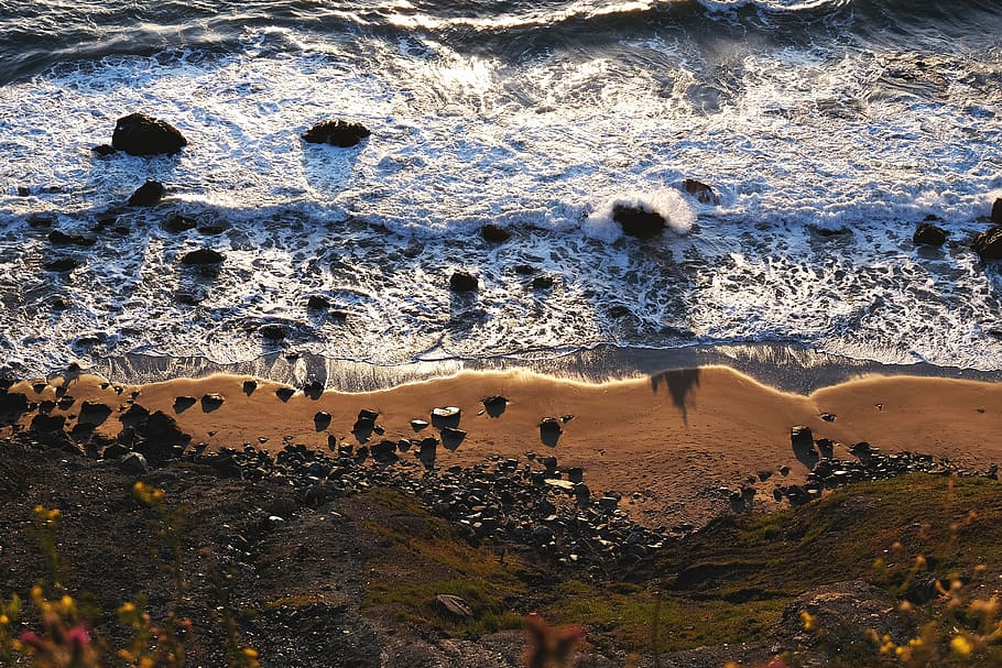 bird's-eye view photography of seashore, aerial view photography of seashore HD wallpaper