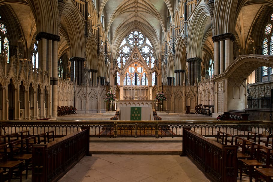 lincoln cathedral, altar, communion rail, carved stonework, HD wallpaper
