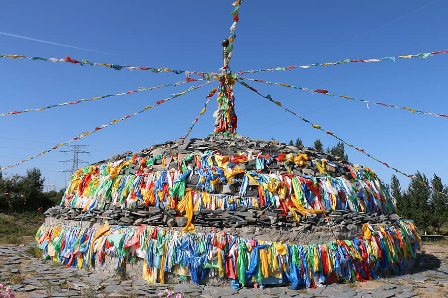 mongolia, travel, yurts, multi colored, sky, hanging, nature HD wallpaper
