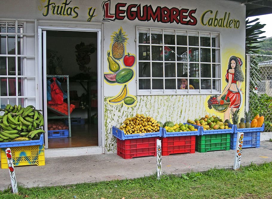 fruits, vegetables, store, bananas, papayas, pineapples, lemons, HD wallpaper
