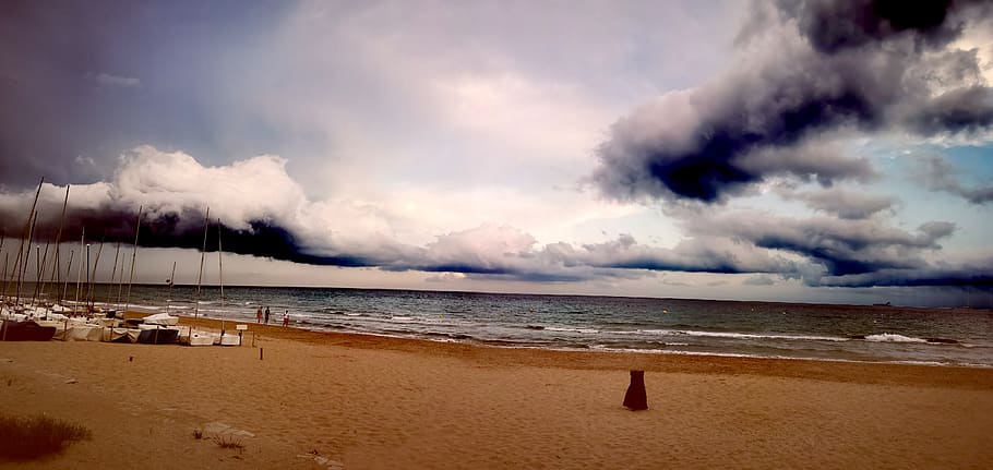 landscape, beach, storm, clouds, ocean, sky, water, sea, cloud - sky HD wallpaper