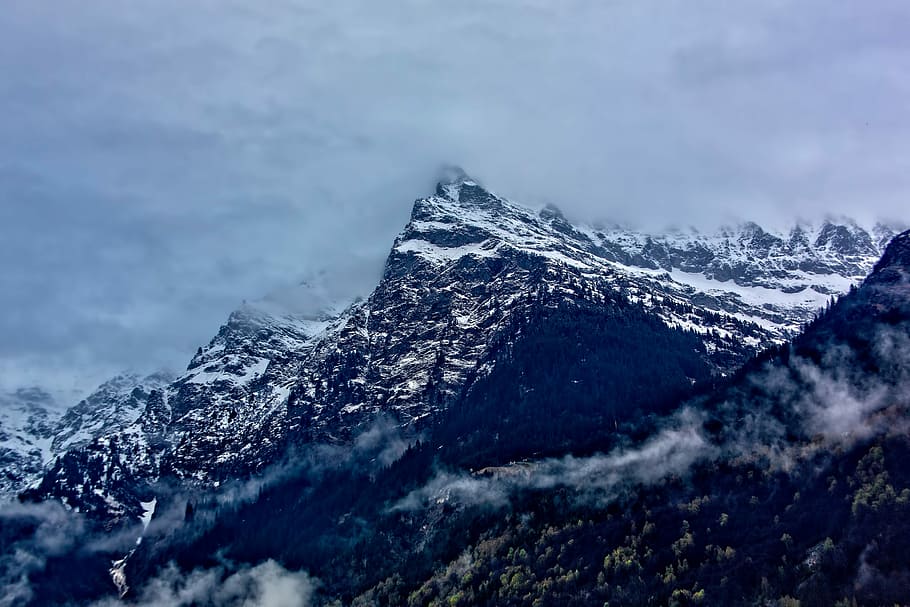 photography of snow covered mountain, in distant photo of mountain HD wallpaper