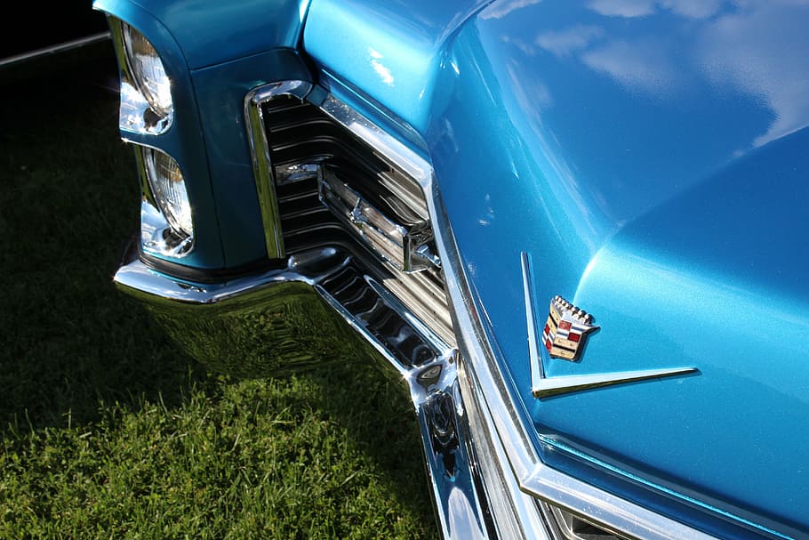 car, grill, front, classic, chrome, blue, vintage, grass, concept HD wallpaper