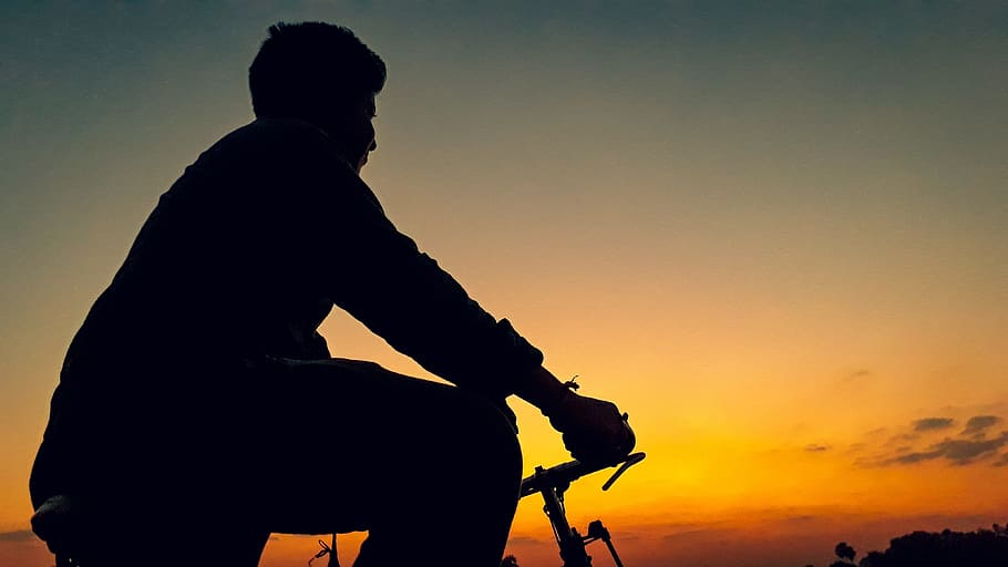 cycling, evening, colourful cloud, silhouette, sunset, sky HD wallpaper
