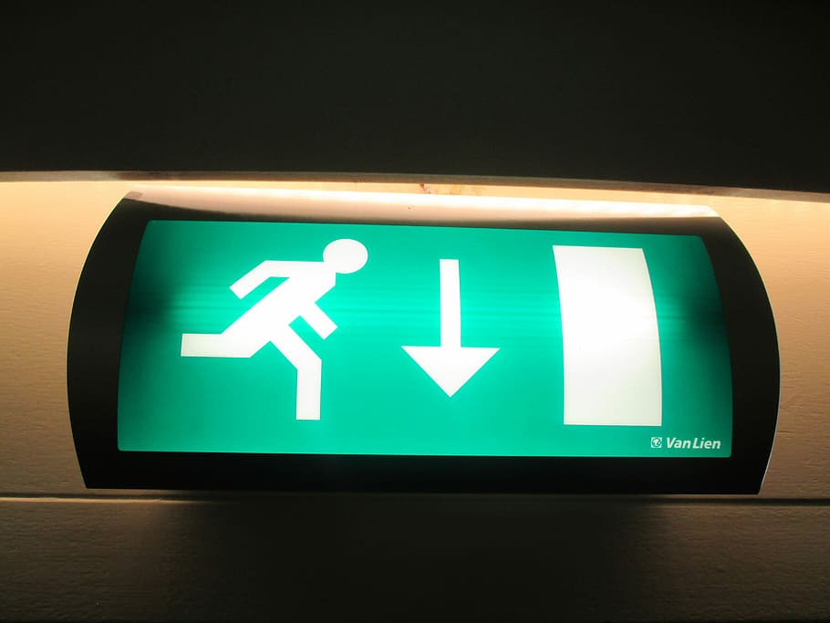 Exit, Emergency, Sign, Escape, Safety, symbol, directional sign HD wallpaper