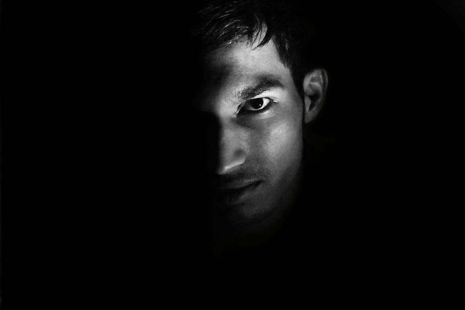 HD wallpaper: closeup photography of man's face, black and white, dark, boy  | Wallpaper Flare