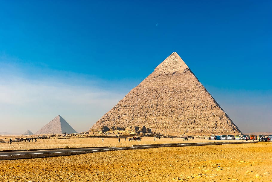 great pyramid on field, egypt, the sun, holidays, clouds, sky