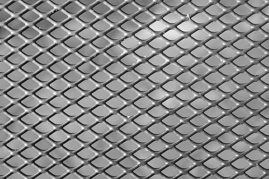 gray metal photo, abstract, backdrop, background, grid, hole HD wallpaper