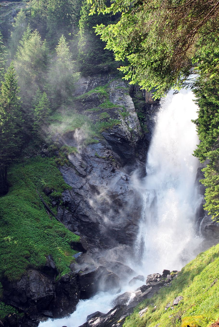 nature, water, waterfall, mountain, strength, scenics - nature HD wallpaper
