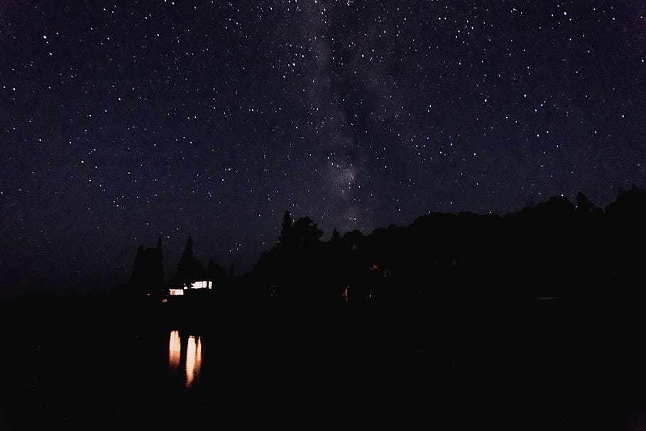 nature, landscape, dark, night, reflection, light, stars, stargazing HD wallpaper