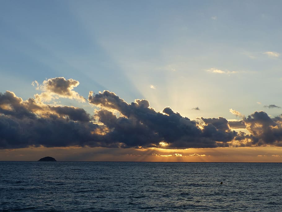 sunrise with clouds, mediterranean sea, sky, water, beauty in nature HD wallpaper