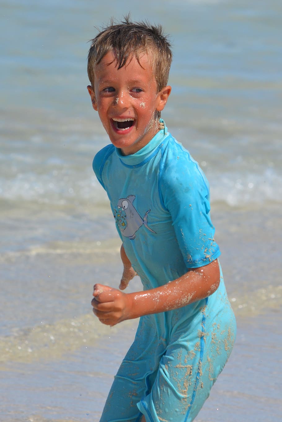 Child, Boy, Fun, Laugh, Sea, People, uv-resistant clothing HD wallpaper