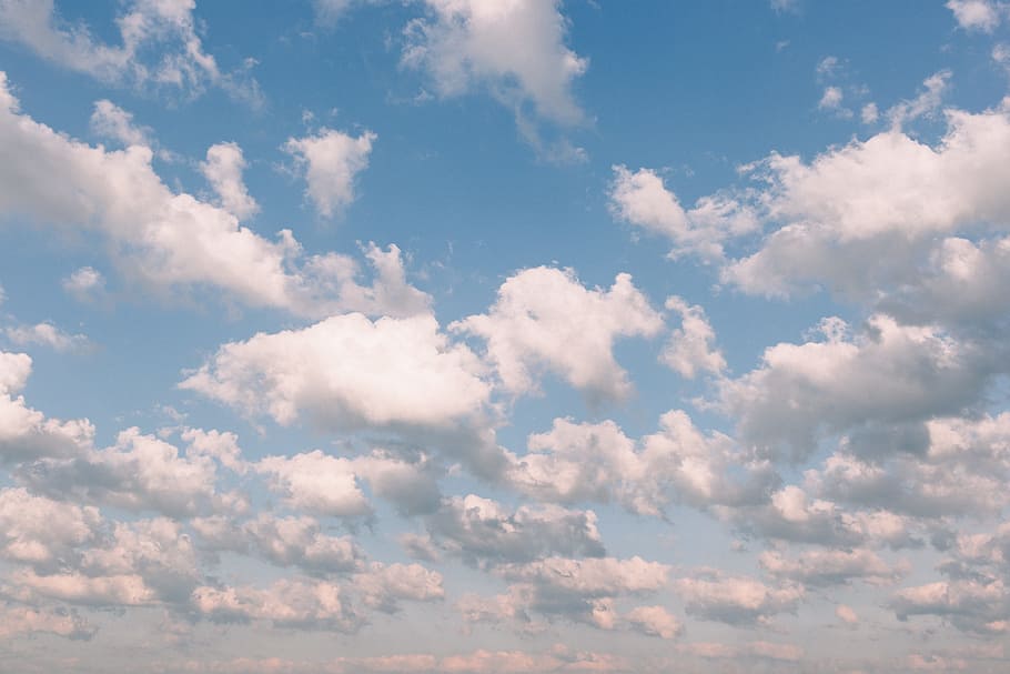 white clouds, nature, background, blue, countryside, day, early HD wallpaper